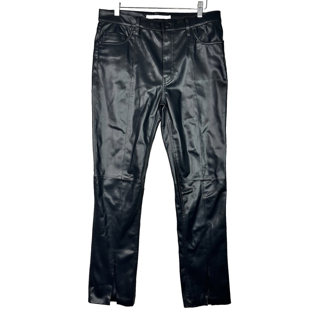 Hudson Barbara Faux Leather Pants Women 30 NWT Black High Rise Ankle Slit